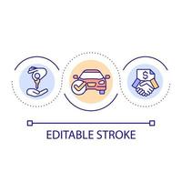 bil återförsäljare slinga begrepp ikon. hyra bil- fordon abstrakt aning tunn linje illustration. bil uppköp avtal. inköp avtal. isolerat översikt teckning. redigerbar stroke. vektor