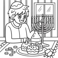 hanukkah pojke belysning menora färg sida vektor