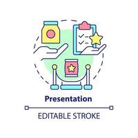 Symbol für das Präsentationskonzept. verkaufsprozess abstrakte idee dünne linie illustration. Produktvorteile zeigen. Demonstration. isolierte Umrisszeichnung. editierbarer Strich. vektor