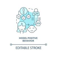 Modell positives Verhalten Türkis Konzept Symbol. wie man die Angst überwindet. helfendes Kind abstrakte Idee dünne Linie Illustration. isolierte Umrisszeichnung. editierbarer Strich. vektor