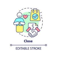 Konzeptsymbol schließen. verkaufsprozess abstrakte idee dünne linie illustration. endgültiger Kaufvertrag. Verhandlungstechnik. isolierte Umrisszeichnung. editierbarer Strich. vektor