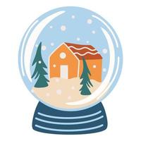 Kristallschneekugel mit Winterlandschaft und Haus. magische glaskugel für winterweihnachtsferienkonzept. Schneekugel Symbol Konzept Zeichnung Symbol im modernen Stil. hand gezeichnete vektorillustration lokalisiert vektor