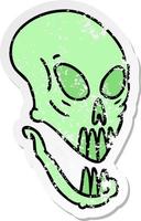 Distressed Sticker Cartoon Doodle eines Totenkopfes vektor