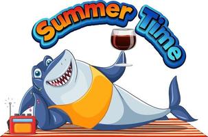 Sommerzeit-Symbol mit Hai-Zeichentrickfigur vektor