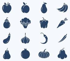 Obst- und Gemüse-Icon-Set, veganer Vektor