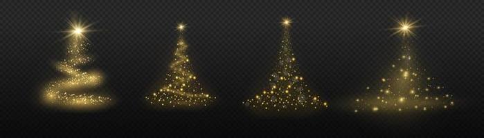 Weihnachtsbaum aus Lichtvektor. goldener weihnachtsbaum als symbol für ein frohes neues jahr, ein frohes weihnachtsfest. goldene Lichtdekoration. hell glänzend vektor