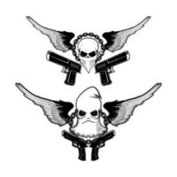 Totenkopf und zwei Pistolen mit Grunge-Hintergrund. Gestaltungselement im Vektor