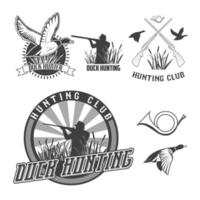 uppsättning av vektor etiketter med Anka, dopp, pistol, jägare för jakt emblem