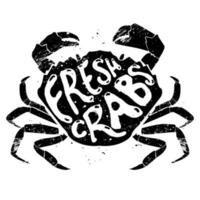 färsk krabbor vektor illustration. logotyp mall med hand dra text