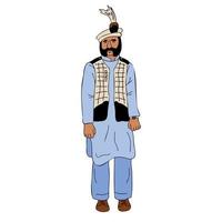 älterer bärtiger mann, der die nationaltracht von pakistan trägt. shalwar kameez und sherwani, porträtvektorillustration des alten mannes vektor