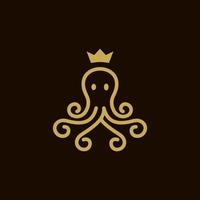 Oktopus-Linienlogo mit goldenem Kronensymbol-Logo-Design-Vektor vektor