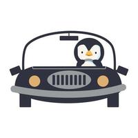 Pinguin, der einen Autokarikatur fährt vektor