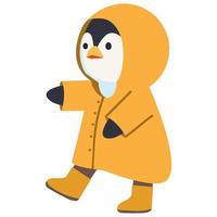 söt tecknad serie pingvin bär regnkappa vektor