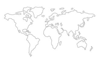 linje kontur av de värld Karta isolerat på vit bakgrund. hand dragen förenklad översikt av kontinenter. norr Amerika, afrika, Europa, Asien, Australien, söder Amerika fastlandet vektor illustration