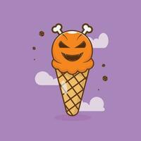 Jack-o-Laternen-Eis-Cartoon-Symbol-Illustration mit Knochenbelag. Halloween-Konzept. einfaches Premium-Design vektor