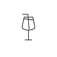 Rotweinglas-Symbol mit Strohhalm auf weißem Hintergrund. Einfach, Linie, Silhouette und sauberer Stil. Schwarz und weiß. geeignet für symbol, zeichen, symbol oder logo vektor