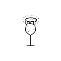 vit vin glas ikon med skum och soda på vit bakgrund. enkel, linje, silhuett och rena stil. svart och vit. lämplig för symbol, tecken, ikon eller logotyp vektor