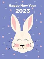 chinesisches neujahr 2023, jahr des kaninchens. Sternzeichen. süßes rosa Hasenspielzeug auf blauem Hintergrund vektor