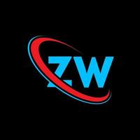 zw logotyp. zw design. blå och röd zw brev. zw brev logotyp design. första brev zw länkad cirkel versal monogram logotyp. vektor