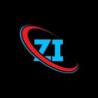 zi-Logo. Zi-Design. blauer und roter zi-buchstabe. zi-Brief-Logo-Design. Anfangsbuchstabe zi verknüpfter Kreis Monogramm-Logo in Großbuchstaben. vektor