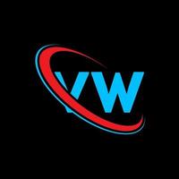 VW-Logo. VW-Design. blauer und roter VW-Brief. VW-Brief-Logo-Design. Anfangsbuchstabe vw verknüpfter Kreis Monogramm-Logo in Großbuchstaben. vektor