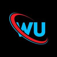 Wu-Logo. Wu-Design. blauer und roter wu-buchstabe. wu-Buchstaben-Logo-Design. Anfangsbuchstabe wu verknüpfter Kreis Monogramm-Logo in Großbuchstaben. vektor