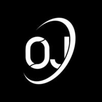 oj logotyp. o j design. vit oj brev. oj brev logotyp design. första brev oj länkad cirkel versal monogram logotyp. vektor