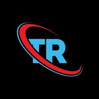 tr logotyp. tr design. blå och röd tr brev. tr brev logotyp design. första brev tr länkad cirkel versal monogram logotyp. vektor