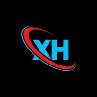 xh logotyp. xh design. blå och röd xh brev. xh brev logotyp design. första brev xh länkad cirkel versal monogram logotyp. vektor