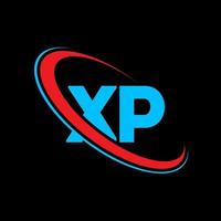 XP-Logo. XP-Design. blauer und roter xp-buchstabe. XP-Brief-Logo-Design. Anfangsbuchstabe xp verknüpfter Kreis Monogramm-Logo in Großbuchstaben. vektor