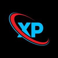 xp logotyp. xp design. blå och röd xp brev. xp brev logotyp design. första brev xp länkad cirkel versal monogram logotyp. vektor