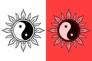yin und yang symbol illustration handgezeichneter cartoon vintage style vektor