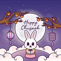 söt kanin i Lycklig chuseok festival illustration vektor