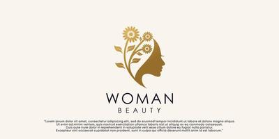kvinna skönhet logotyp design illustration med blomma och blad element premie vektor
