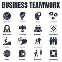 Satz von Business-Teamwork-Symbol-Logo-Vektor-Illustration. zusammenarbeit, fähigkeiten, optimierung, erfahrung, ziel, leistung, karriere und mehr paketsymbolvorlage für grafik- und webdesignsammlung vektor