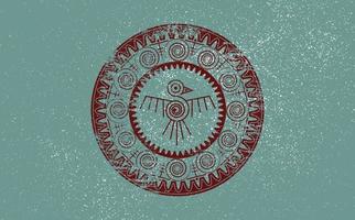 aztec fågel runda ram tecken isolerat gammal religion symbol. vektor maya fantastisk djur- retro ikon. amerikan kultur totem, stam- etnisk maskot. mexico historia mönster, indisk eller peruvian fågel