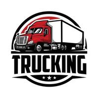 Trucking 18-Wheeler-Kreis-Emblem-Logo. am besten für LKW- und Frachtindustrie vektor