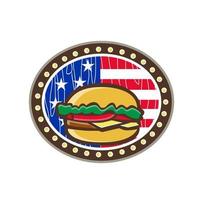 amerikan ostburgare USA flagga oval tecknad serie vektor