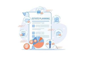 Finanzanalyse und Budgetierung. Grundsteuern und Ausgaben. nachlassplanung, immobilienvermögenskontrolle, dokumente in ordnung halten konzept. flache Vektor moderne Illustration