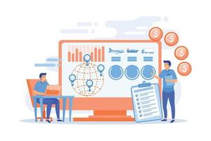 logistik industri och frakt vinst analyserar. tillförsel kedja analys, transport leverantörer data, transport kostar optimering begrepp. platt vektor modern illustration