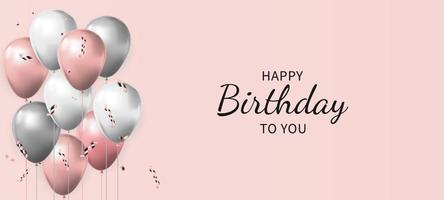 Lycklig födelsedag vektor design med rosa och vit ballonger