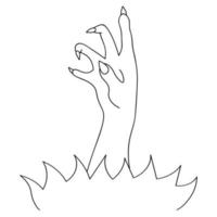 die Hand des toten Mannes kriecht aus dem Boden. skizzieren. knorrige Finger mit scharfen Nägeln. Die ominöse Zombie-Palme bahnte sich ihren Weg an die Oberfläche. Halloween-Symbol. Vektor-Illustration. Doodle-Stil. vektor