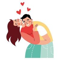 Lycklig par i romantisk relationer. man och kvinna kramas eller gosa. färgrik platt illustration på en vit bakgrund. vektor