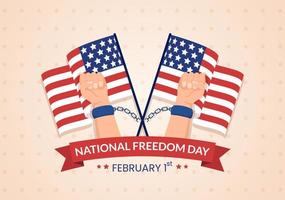 nationale freiheitstagsschablone hand gezeichnete flache illustration der karikatur mit amerikanischer flagge und den händen, die ein handschellendesign brechen vektor