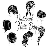 nationell hår dag, aning för en affisch, baner eller häfte, en uppsättning av silhuetter av annorlunda frisyrer vektor