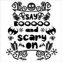 halloween tecken och engelsk brev 'säga booooo och skrämmande på' vektor