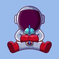 söt astronaut dricka boba tecknad serie vektor illustration. tecknad serie stil ikon eller maskot karaktär vektor.