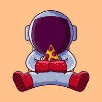 niedlicher astronaut, der pizzakarikatur-vektorillustration isst. Cartoon-Stil-Ikone oder Maskottchen-Charaktervektor. vektor