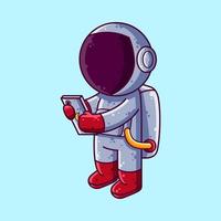 süßer astronaut mit smartphone-cartoon-vektorillustration. Cartoon-Stil-Ikone oder Maskottchen-Charaktervektor. vektor