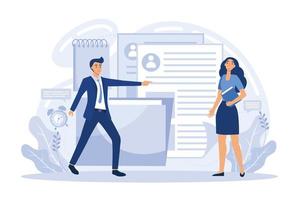 personalmanager, der mitarbeiter oder arbeiter einstellt. HR-Management-Software, auf der Suche nach Stellenbewerbern. beschäftigung, jobsuche, moderne illustration des anwendungsflachen vektors vektor